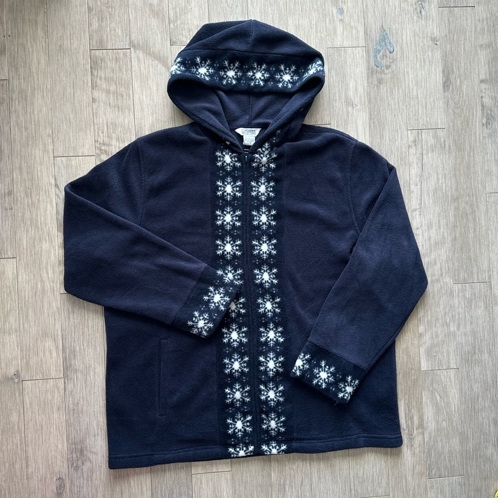 Northern Reflections Dark Blue Snowflake Teddy Jacket fleece Large